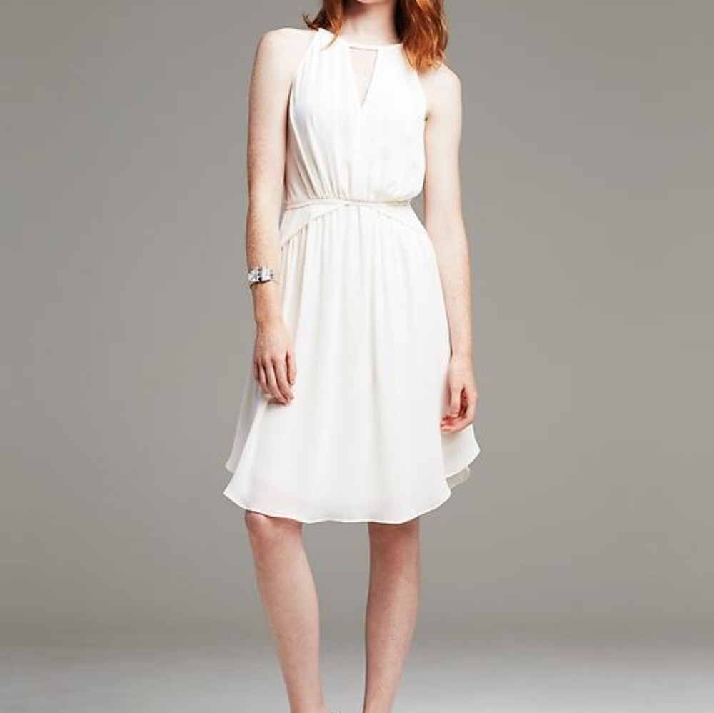 Banana Republic White Halter Chiffon Dress Formal Size 16 Ivory